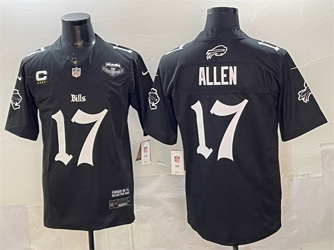 Black Buffalo Bills #17 Josh Allen 2025 F.U.S.E. 'Gothic Cold Front Edition' With Farewell Patch & 4-Star C Patch Vapor Limited Stitched Football Jersey - BBN67