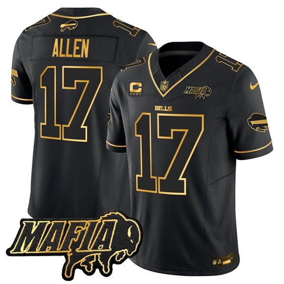 Black/Gold Buffalo Bills #17 Josh Allen 2025 F.U.S.E. With Bills Mafia Patch & 4-Star C Patch Vapor Limited Stitched Football Jersey - BBN19