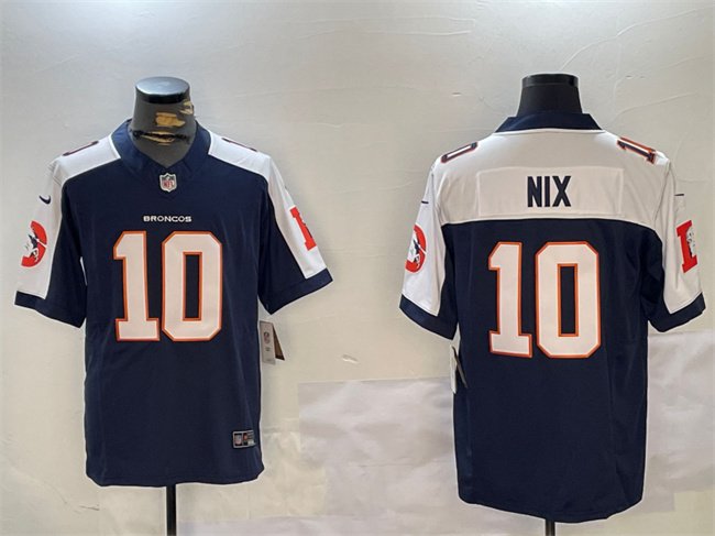 Navy Denver Broncos #10 Bo Nix 2024 F.U.S.E. V2 Throwback Vapor Limited Alternate Stitched Football Jersey