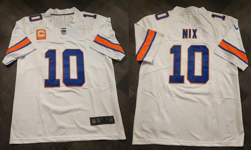 White Denver Broncos #10 Bo Nix With 1-star C Patch Stitched Football Jersey