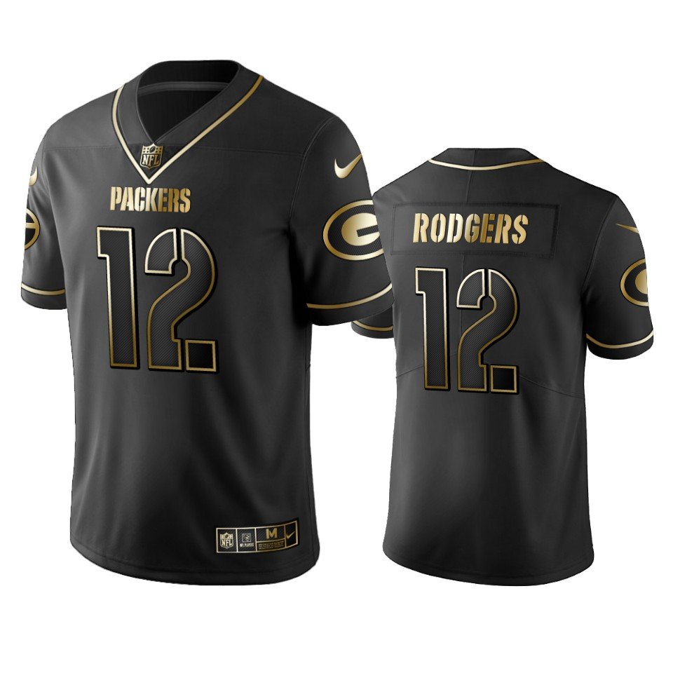 Packers #12 Aaron Rodgers Stitched NFL Vapor Untouchable Limited Black Golden Jersey - GBJ119