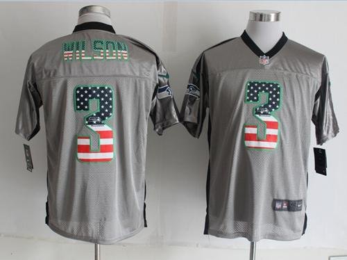 Nike Seahawks #3 Russell Wilson Grey Stitched NFL Elite USA Flag Fashion Jersey