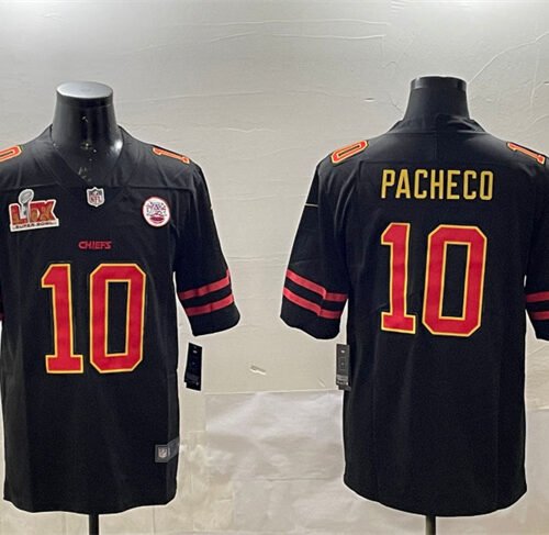Black Gold Kansas City Chiefs #10 Isiah Pacheco 2025 Super Bowl LIX Patch Vapor Limited Stitched Football Jersey - KCJ97
