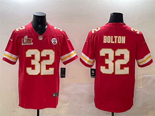 Red Kansas City Chiefs #32 Nick Bolton 2025 Super Bowl LIX Patch Vapor Untouchable Limited Stitched Football Jersey - KCJ19