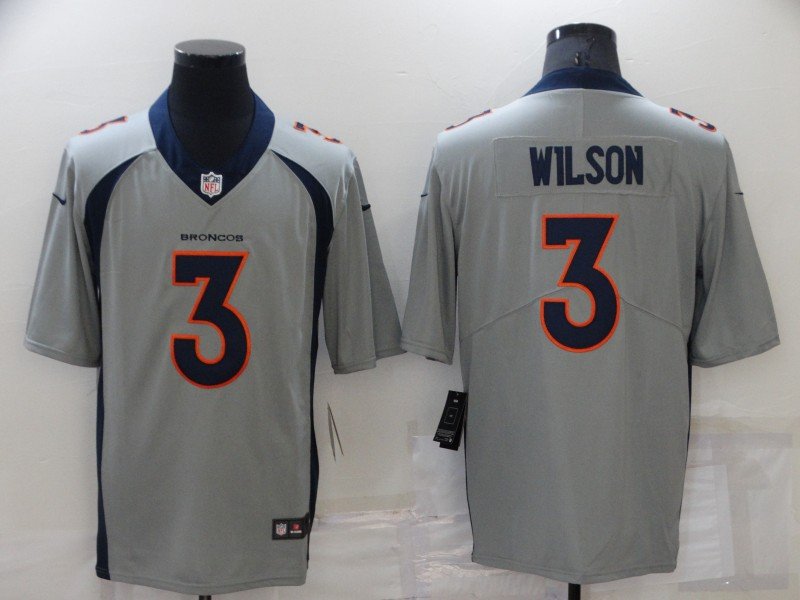 Grey Denver Broncos #3 Russell Wilson Stitched Jersey