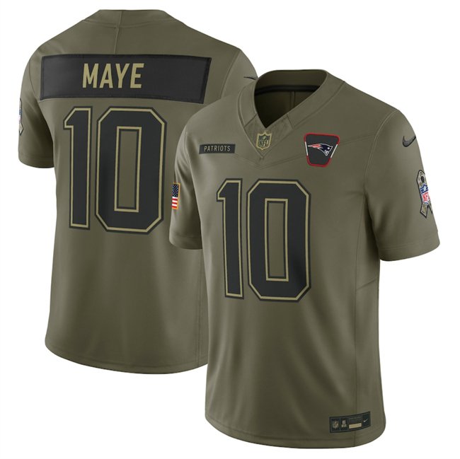 Olive New England Patriots #10 Drake Maye 2025 F.U.S.E Salute to Service Limited Stitched Football Jersey - NEP85