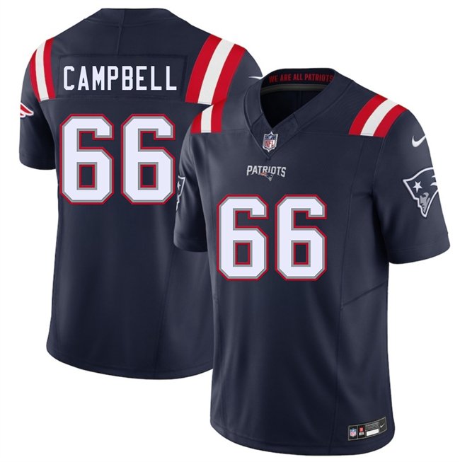 Navy New England Patriots #66 Will Campbell 2025 F.U.S.E. Vapor Limited Stitched Football Jersey - NEP59