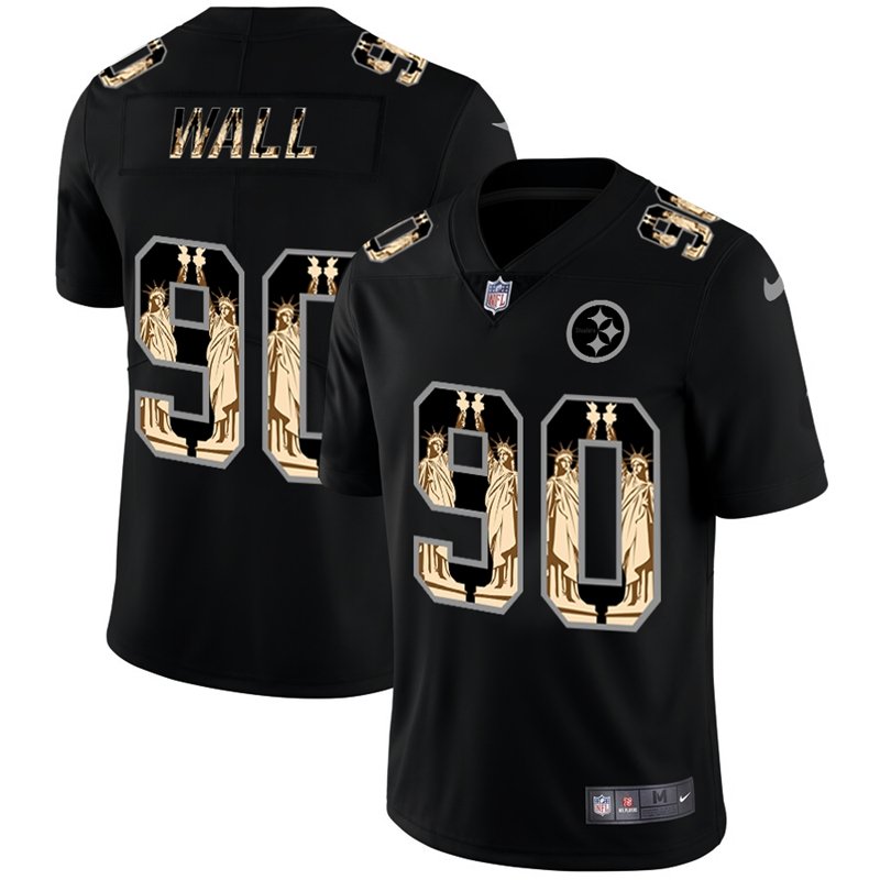 Pittsburgh Steelers #90 T.J. Watt Carbon Black Vapor Statue Of Liberty Limited NFL Jersey - PSJ413