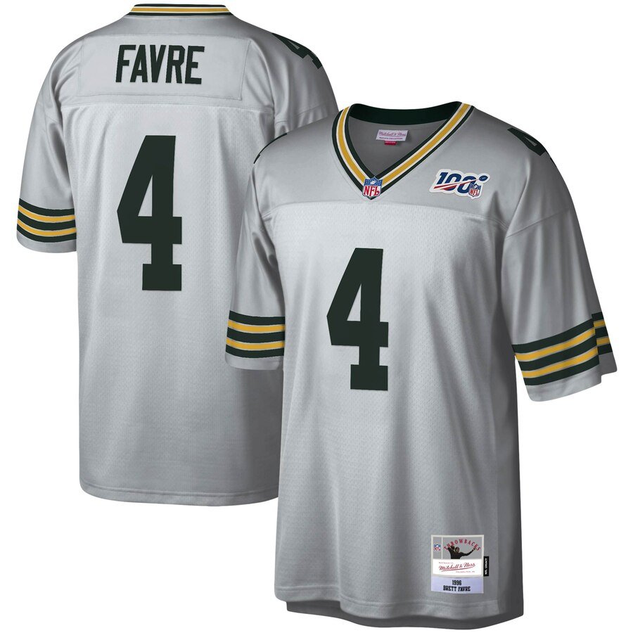 Green Bay Packers #4 Brett Favre Mitchell & Ness NFL 100 Retired Player Platinum Jersey - GBJ328