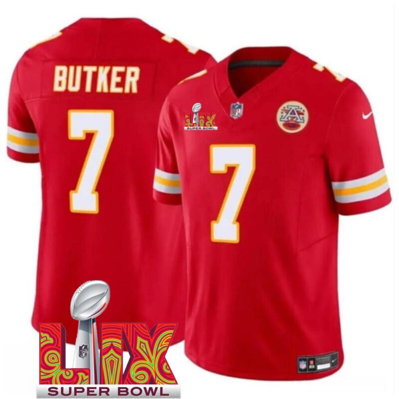Red Kansas City Chiefs #7 Harrison Butker 2025 Super Bowl LIX Patch F.U.S.E. Vapor Limited Stitched Football Jersey - KCJ74