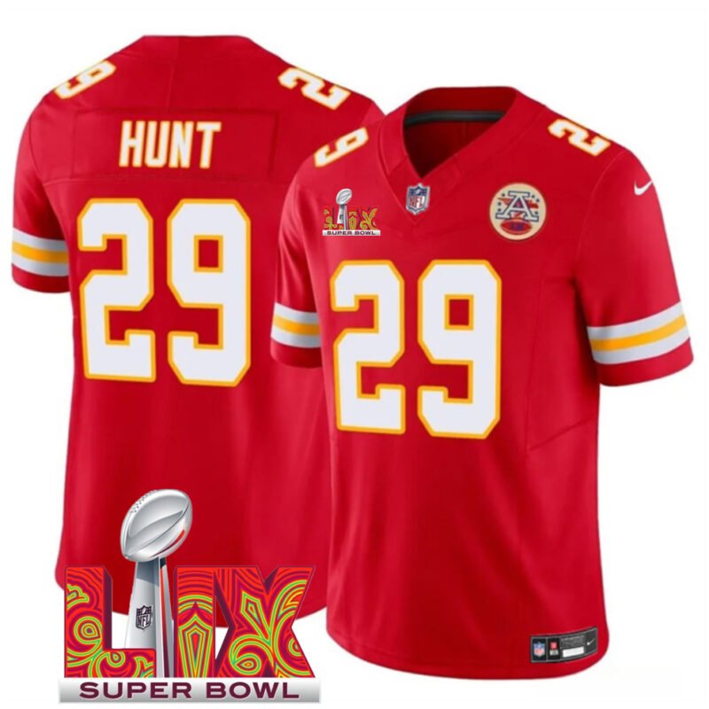 Red Kansas City Chiefs #29 Kareem Hunt 2025 Super Bowl LIX Patch F.U.S.E. Vapor Limited Stitched Football Jersey - KCJ91
