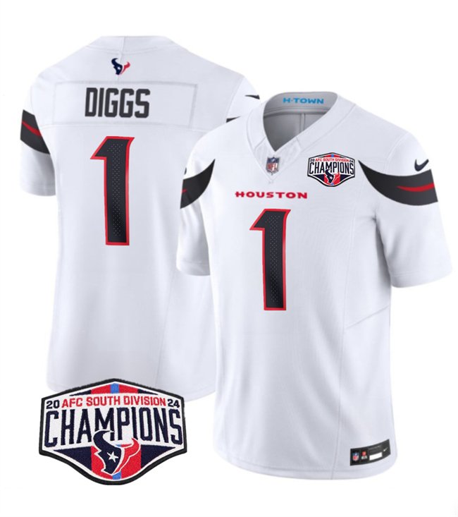 White Houston Texans #1 Stefon Diggs F.U.S.E. 2024 AFC South Division Champions Vapor Limited Stitched Football Jersey - HTJ55
