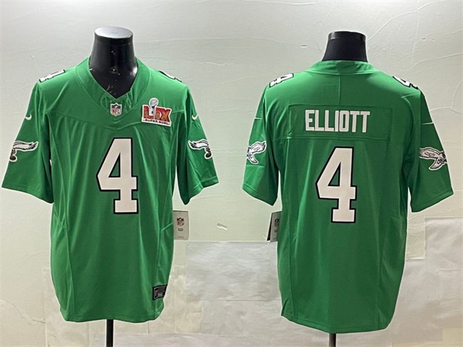 Green Philadelphia Eagles #4 Jake Elliott 2025 Super Bowl LIX Patch F.U.S.E. Throwback Vapor Untouchable Limited Stitched Football Jersey - PEL04