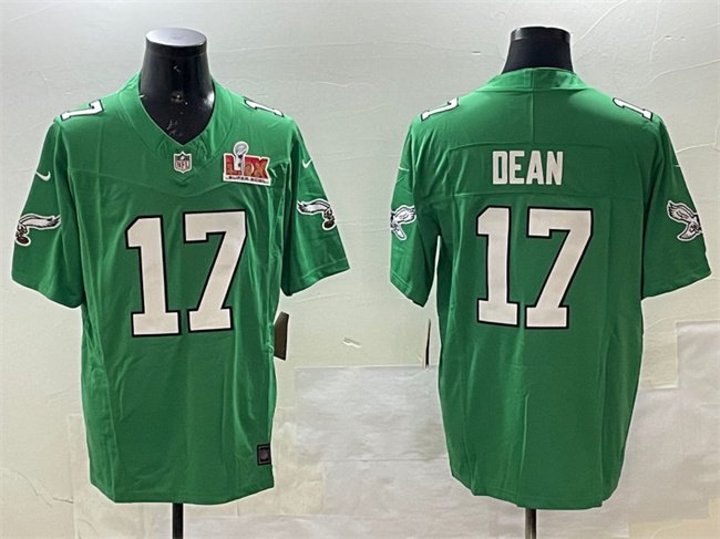 Green Philadelphia Eagles #17 Nakobe Dean 2025 Super Bowl LIX Patch F.U.S.E. Throwback Vapor Untouchable Limited Stitched Football Jersey - PEL48