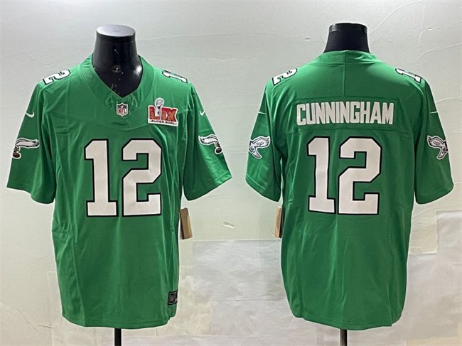 Green Philadelphia Eagles #12 Randall Cunningham 2025 Super Bowl LIX Patch F.U.S.E. Throwback Vapor Untouchable Limited Stitched Football Jersey - PEL226