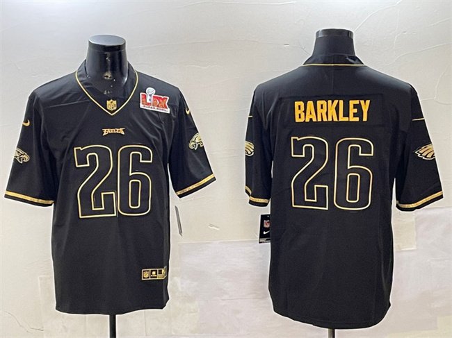Black/Gold Philadelphia Eagles #26 Saquon Barkley 2025 Super Bowl LIX Patch Salute To Service Vapor Untouchable Limited Stitched Football Jersey - PEL140