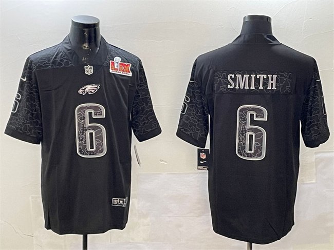 Black Philadelphia Eagles #6 DeVonta Smith 2025 Super Bowl LIX Patch Reflective Vapor Untouchable Limited Stitched Football Jersey - PEL172