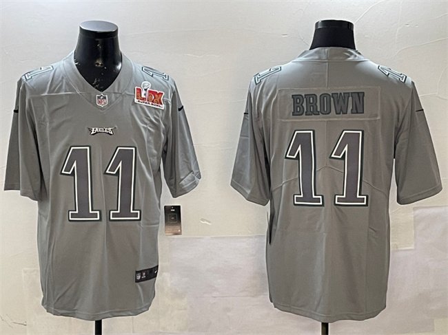 Grey Philadelphia Eagles #11 A. J. Brown 2025 Super Bowl LIX Patch Atmosphere Fashion Vapor Untouchable Limited Stitched Football Jersey - PEL260