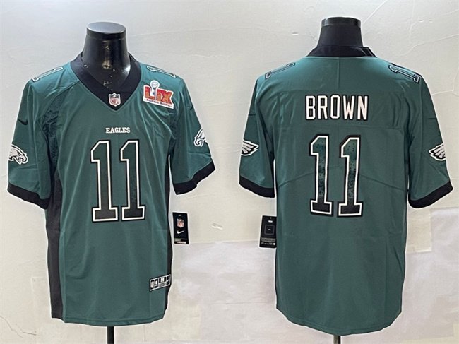 Green Philadelphia Eagles #11 A.J. Brown 2025 Super Bowl LIX Patch Fashion Color Rush Vapor Untouchable Limited Stitched Football Jersey - PEL181