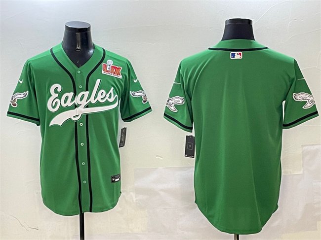 Green Philadelphia Eagles Blank 2025 Super Bowl LIX Patch Stitched Baseball Jersey - PEL123