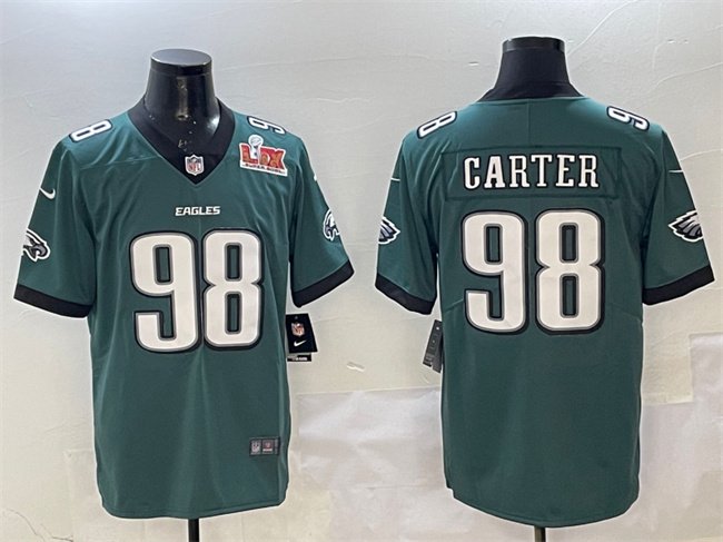 Green Philadelphia Eagles #98 Jalen Carter 2025 Super Bowl LIX Patch New Vapor Untouchable Limited Stitched Football Jersey - PEL86