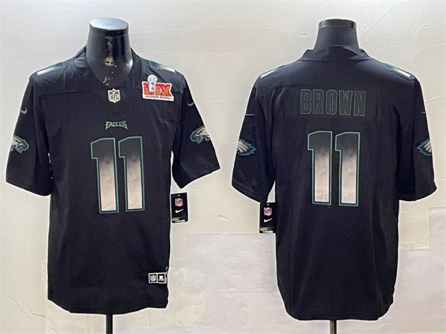 Black Philadelphia Eagles #11 A. J. Brown 2025 Super Bowl LIX Patch Smoke Fashion Vapor Untouchable Limited Stitched Football Jersey - PEL122