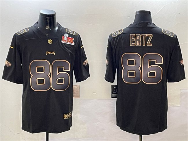Black/Gold Philadelphia Eagles #86 Zach Ertz 2025 Super Bowl LIX Patch Vapor Untouchable Limited Stitched Football Jersey - PEL36