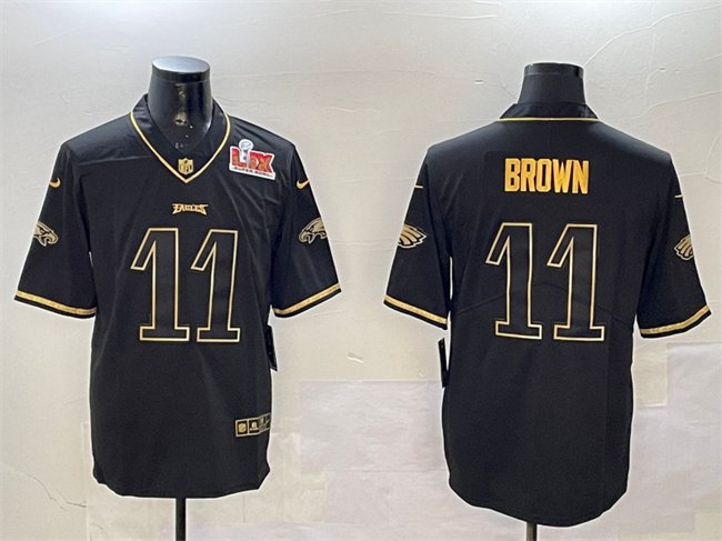 Black/Gold Philadelphia Eagles #11 A. J. Brown 2025 Super Bowl LIX Patch Salute To Service Vapor Untouchable Limited Stitched Football Jersey - PEL40