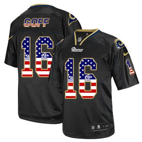 Nike Rams #16 Jared Goff Black Stitched NFL Elite USA Flag Fashion Jersey - LAR41
