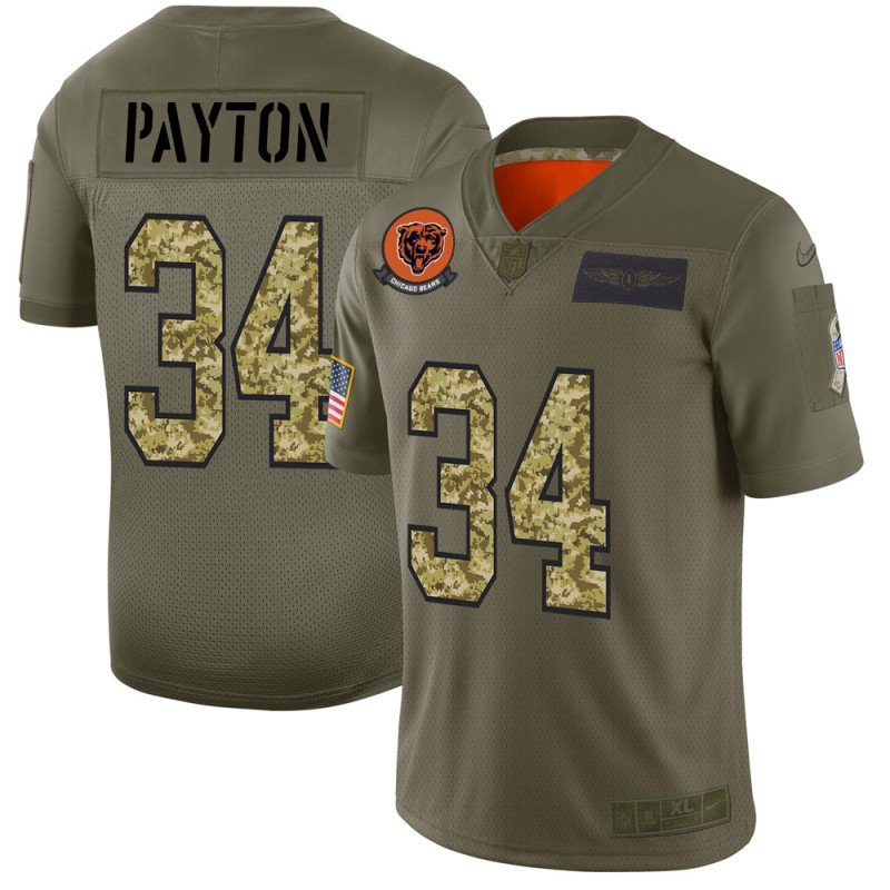 Chicago Bears #34 Walter Payton Nike 2019 Olive Camo Salute To Service Limited NFL Jersey - CBJ283