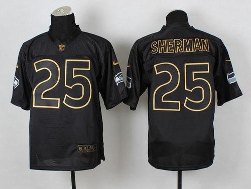 Nike Seahawks #25 Richard Sherman Black Gold No. Fashion Stitched NFL Elite Jersey