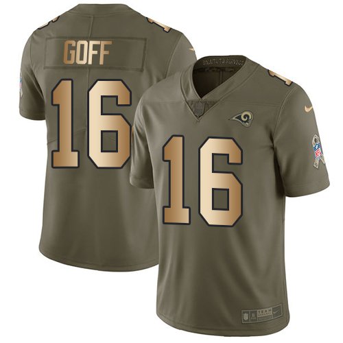 Nike Rams #16 Jared Goff Olive/Gold Stitched NFL Limited 2017 Salute To Service Jersey - LAR496