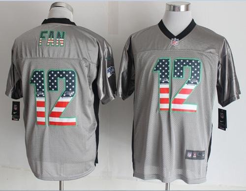 Nike Seahawks #12 Fan Grey Stitched NFL Elite USA Flag Fashion Jersey