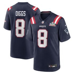New England Patriots #8 Stefon Diggs Navy Super Bowl LX Patch Game Jersey - NEP132