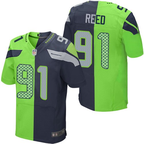 Nike Seahawks #91 Jarran Reed Steel Blue/Green Stitched NFL Elite Split Jersey
