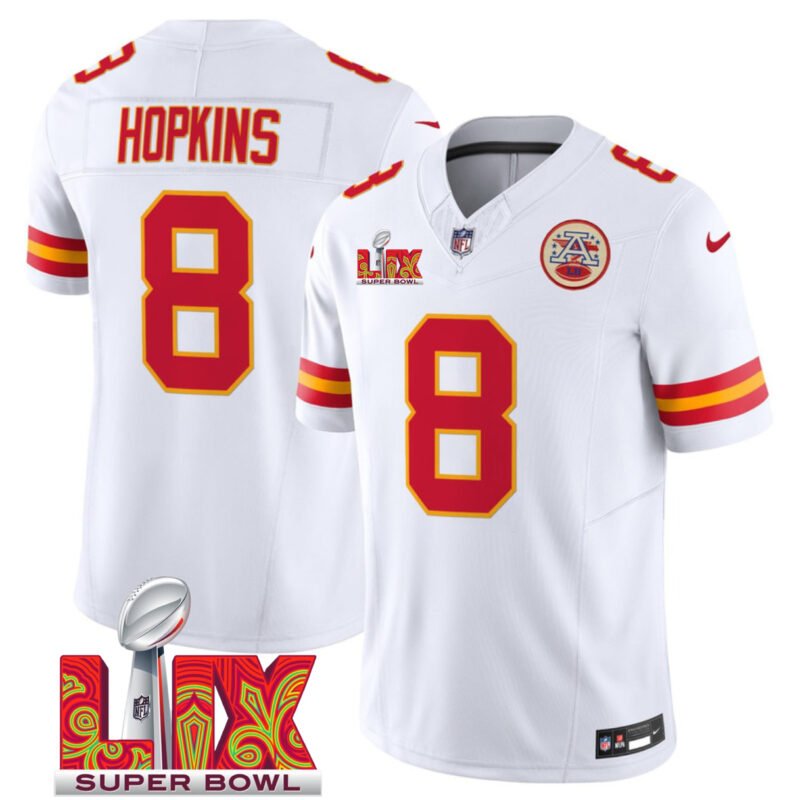 White Kansas City Chiefs #8 DeAndre Hopkins 2025 Super Bowl LIX Patch F.U.S.E. Vapor Limited Stitched Football Jersey - KCJ68