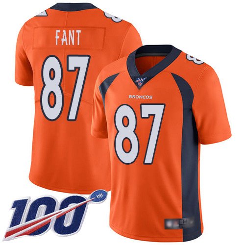Nike Broncos #87 Noah Fant Orange Stitched NFL 100th Season Vapor Limited Jersey