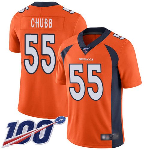 Nike Broncos #55 Bradley Chubb Orange Stitched NFL 100th Season Vapor Limited Jersey