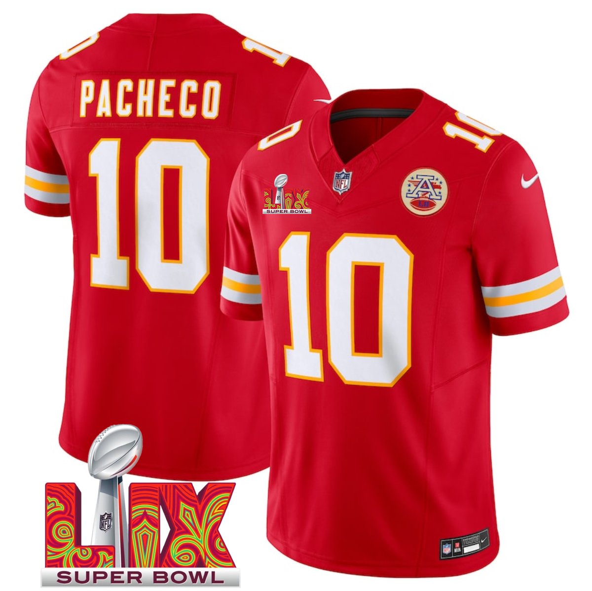 Red Kansas City Chiefs #10 Isiah Pacheco 2025 Super Bowl LIX Patch F.U.S.E. Vapor Limited Stitched Football Jersey - KCJ21