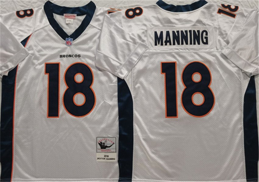 White Denver Broncos #18 Peyton Manning Throwback Stitched Jersey