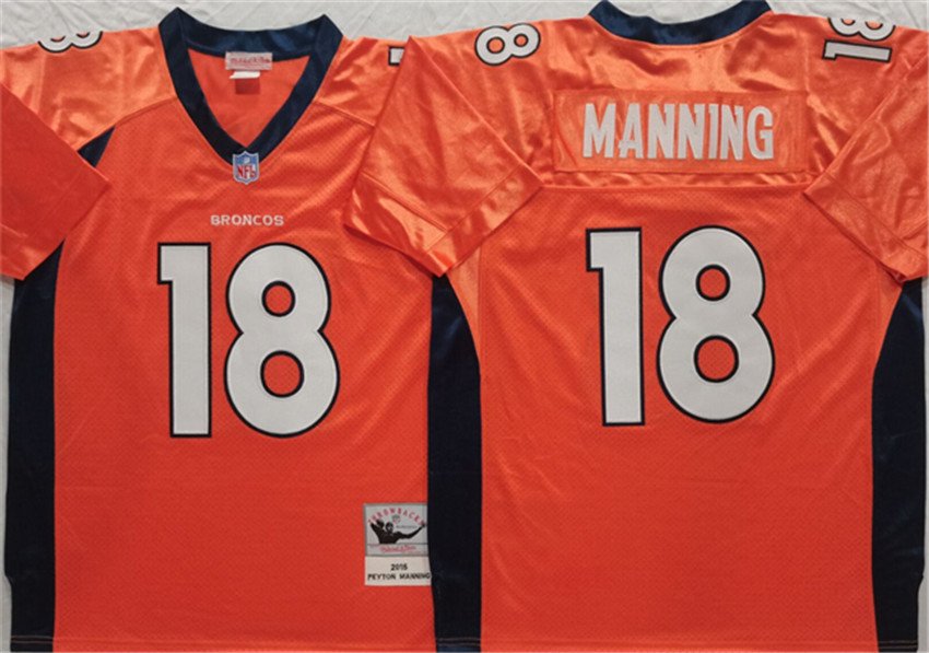 Orange Denver Broncos #18 Peyton Manning Throwback Stitched Jersey