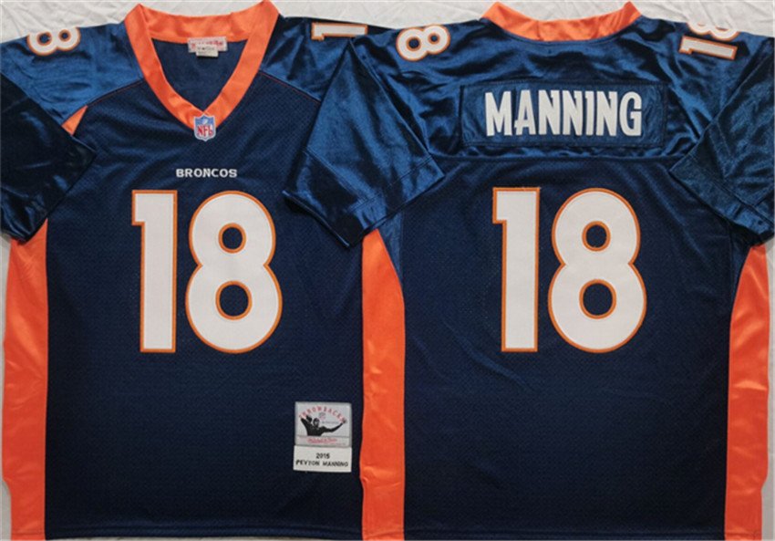Navy Denver Broncos #18 Peyton Manning Throwback Stitched Jersey