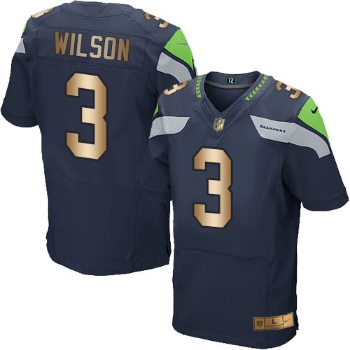 Nike Seahawks #3 Russell Wilson Steel Blue Team Color Stitched NFL Elite Gold Jersey