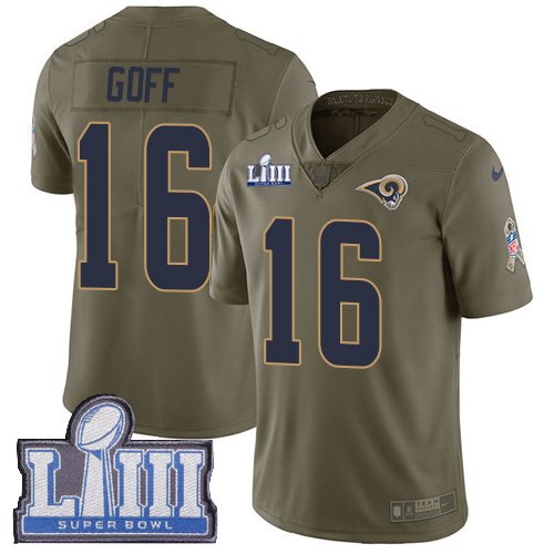 Nike Rams #16 Jared Goff Olive Super Bowl LIII Bound Stitched NFL Limited 2017 Salute to Service Jersey - LAR621