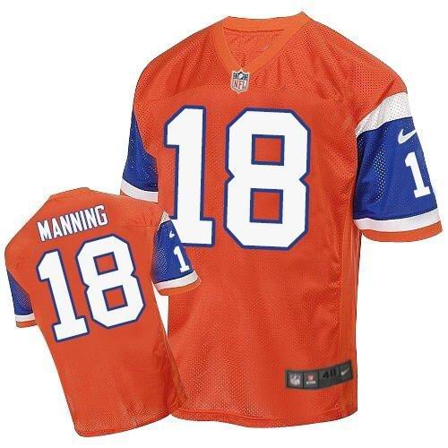 Nike Broncos #18 Peyton Manning Orange Throwback Stitched NFL Elite Jersey