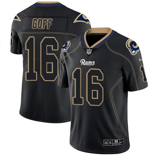 Nike Rams #16 Jared Goff Lights Out Black Stitched NFL Limited Rush Jersey - LAR568