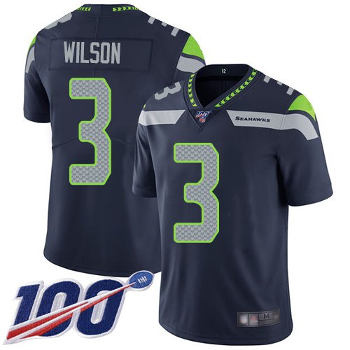 Nike Seahawks #3 Russell Wilson Steel Blue Team Color Stitched NFL 100th Season Vapor Limited Jersey