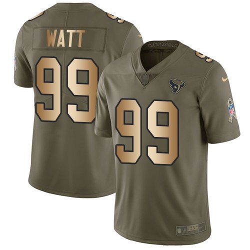 Nike Texans #99 J.J. Watt Olive/Gold Stitched NFL Limited 2017 Salute To Service Jersey - HTJ146