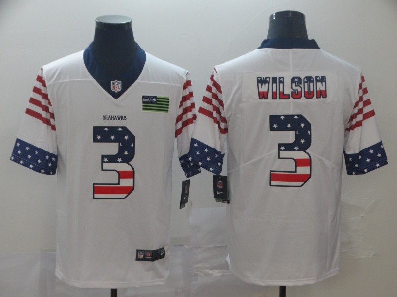 Seattle Seahawks #3 Russell Wilson White Nike Team Logo USA Flag Vapor Untouchable Limited NFL Jersey