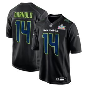 Seattle Seahawks #14 Sam Darnold Black Super Bowl LX Patch Carbon Fashion Game Jersey - SSR639